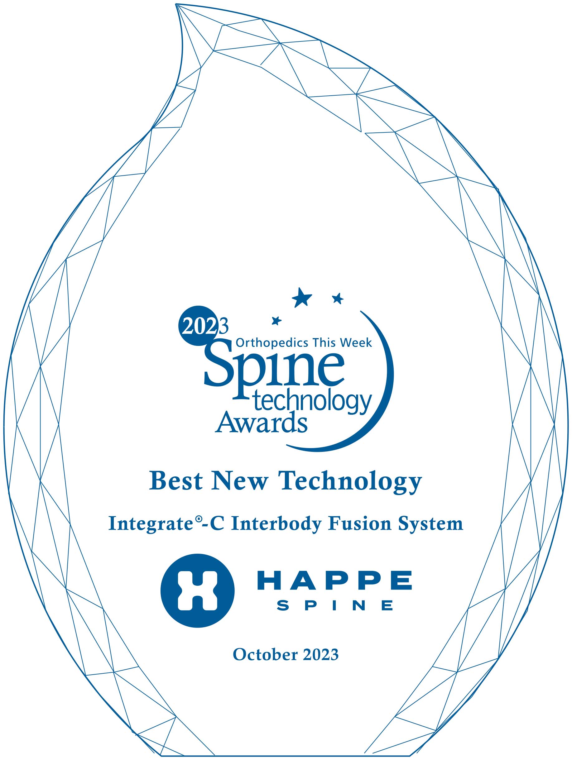 Engraved crystal for HAPPE Spine awarded a best new spine technology